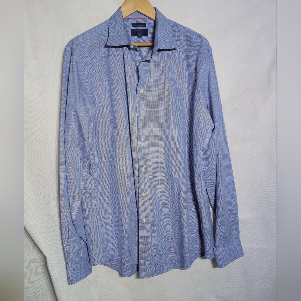 Egara Light Blue Sz 17.5 38/39 Talk Windowpane Checkered Dress Shirt